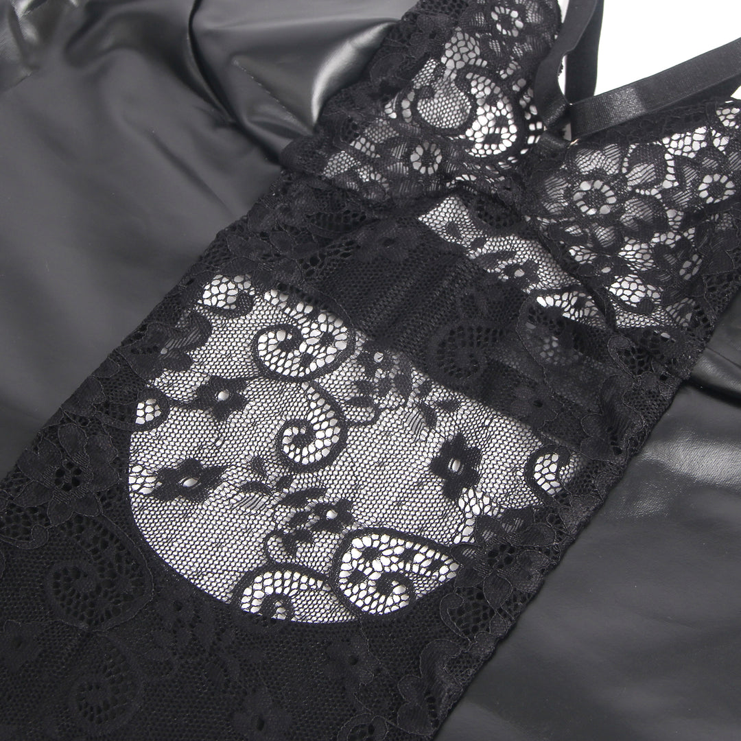 Sexy Schwarzes PU-Leder Lingerie Set – Spitze & Kunstleder, verführerische Dessous