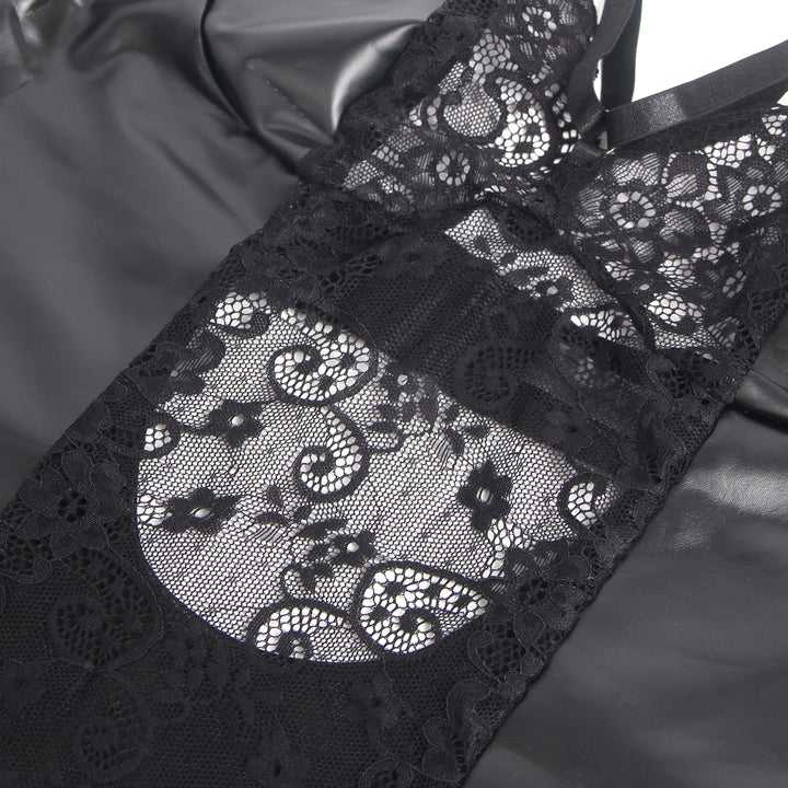 Sexy Schwarzes PU-Leder Lingerie Set – Spitze & Kunstleder, verführerische Dessous