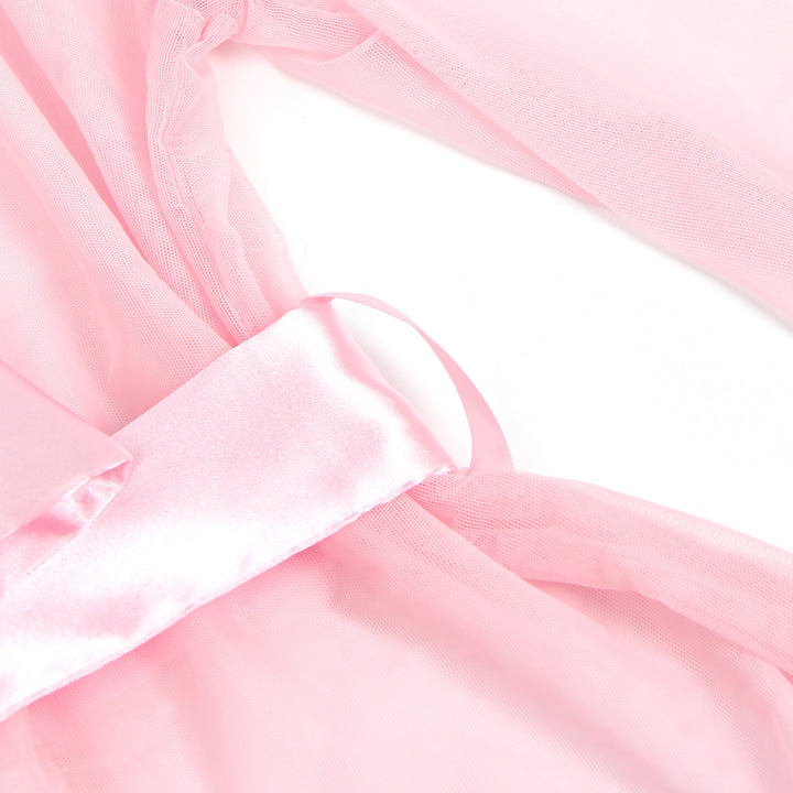 Sexy Kurze Morgenrobe – Pinkes Mesh & Nerz-Fell, Gürtel, verführerische Lingerie