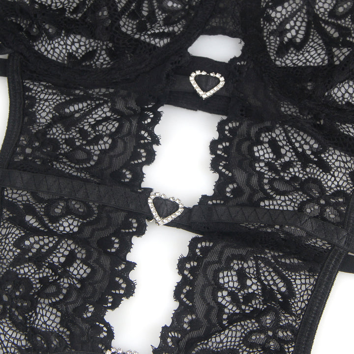 Sexy Schwarzes Spitzen-Lingerie Set – BH, Slip & Strapse, verführerische Dessous