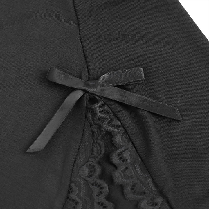 Sexy Schwarzes Nachtkleid – Modal, Spitze & Schlitz, verführerische Lingerie