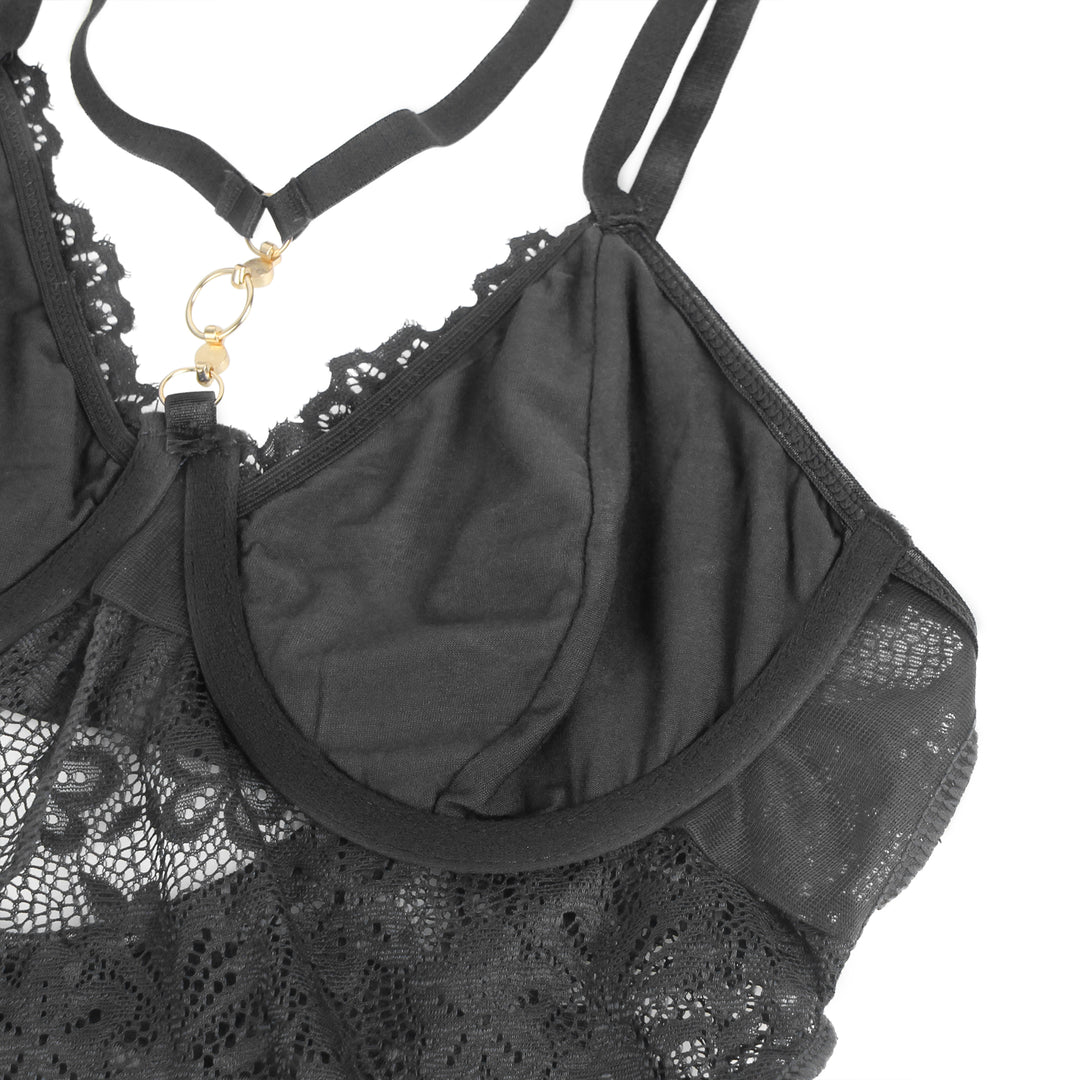 Sexy Schwarzes Nachtkleid – Modal, Spitze & Schlitz, verführerische Lingerie