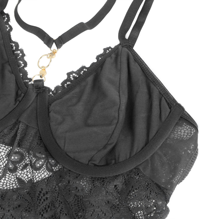 Sexy Schwarzes Nachtkleid – Modal, Spitze & Schlitz, verführerische Lingerie