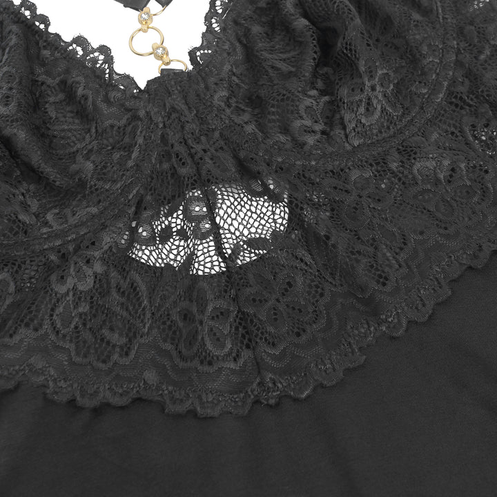 Sexy Schwarzes Nachtkleid – Modal, Spitze & Schlitz, verführerische Lingerie