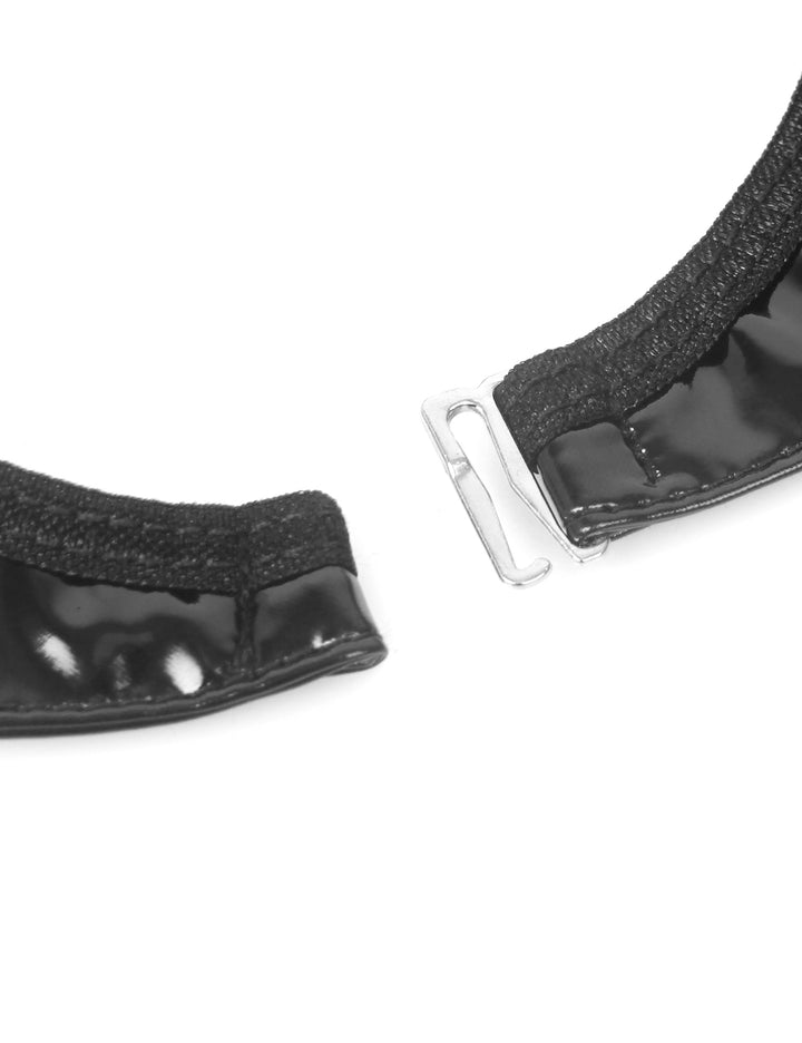 Sexy Schwarze Wet-Look Lingerie – Halter-BH, Patent-Leder & Spitze, Strapse