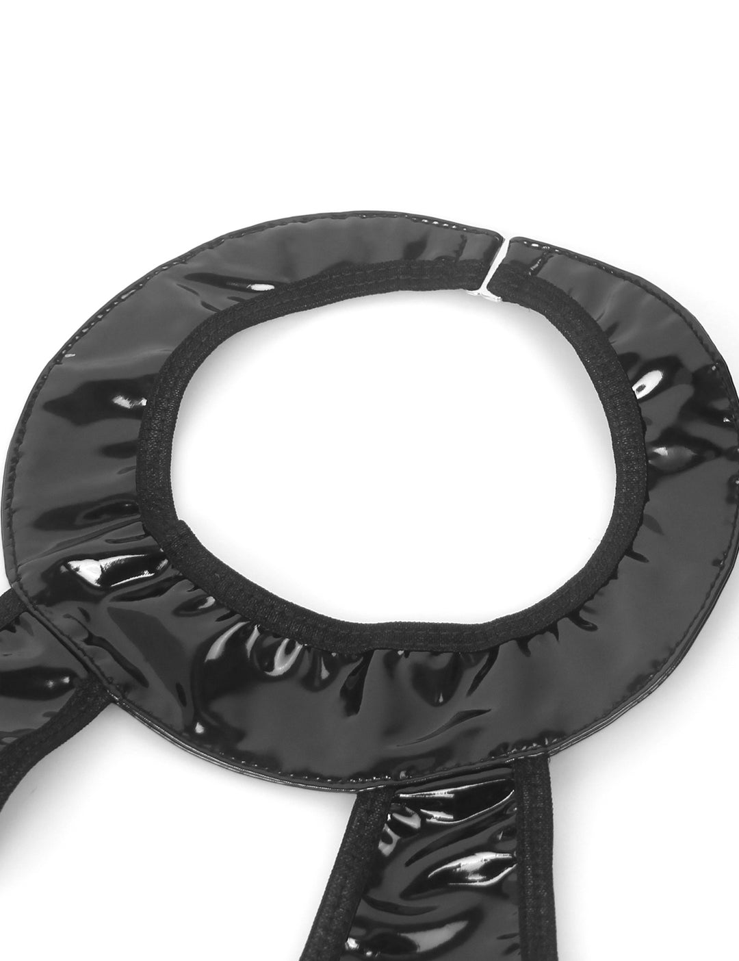 Sexy Schwarze Wet-Look Lingerie – Halter-BH, Patent-Leder & Spitze, Strapse