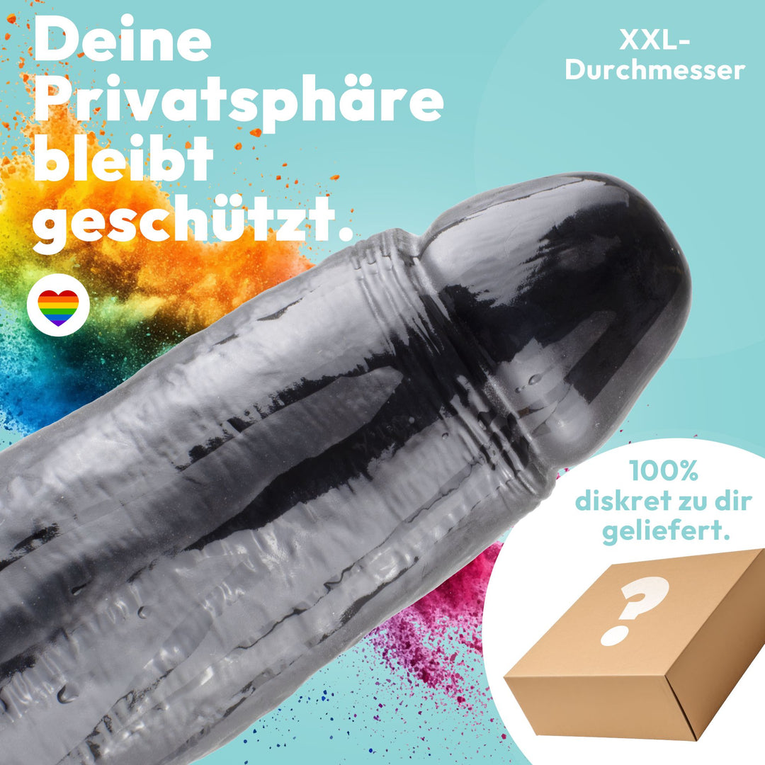 Marielove XXL Dildo Schwarz, 32 cm mit markanter Eichel & Venenstruktur, Ø 8 cm