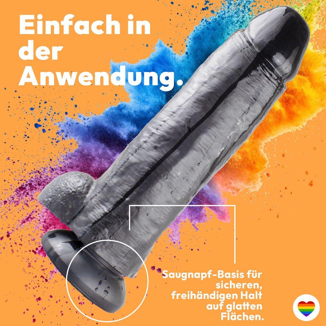 Marielove XXL Dildo Schwarz, 32 cm mit markanter Eichel & Venenstruktur, Ø 8 cm