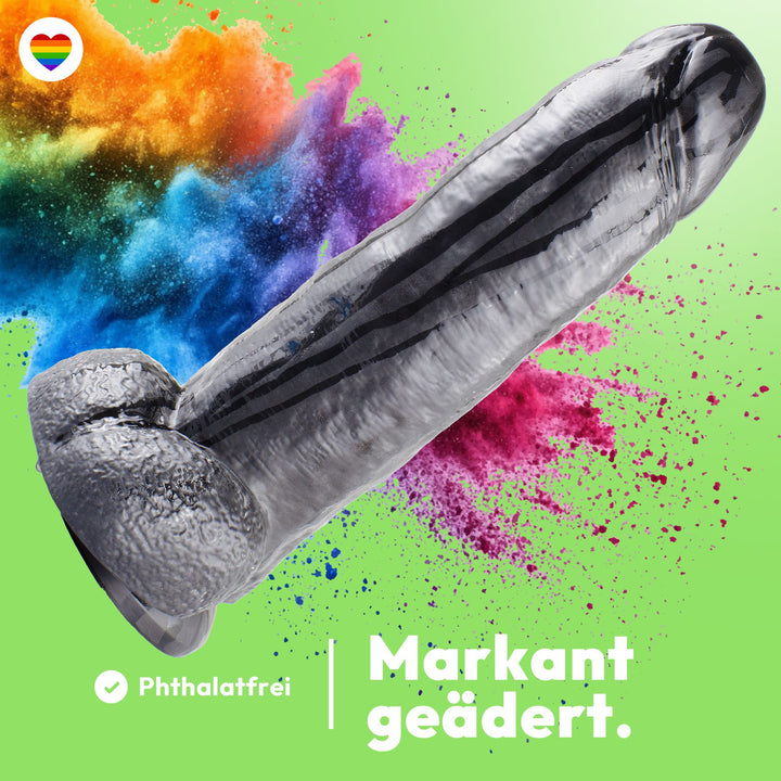 Marielove XXL Dildo Schwarz, 32 cm mit markanter Eichel & Venenstruktur, Ø 8 cm