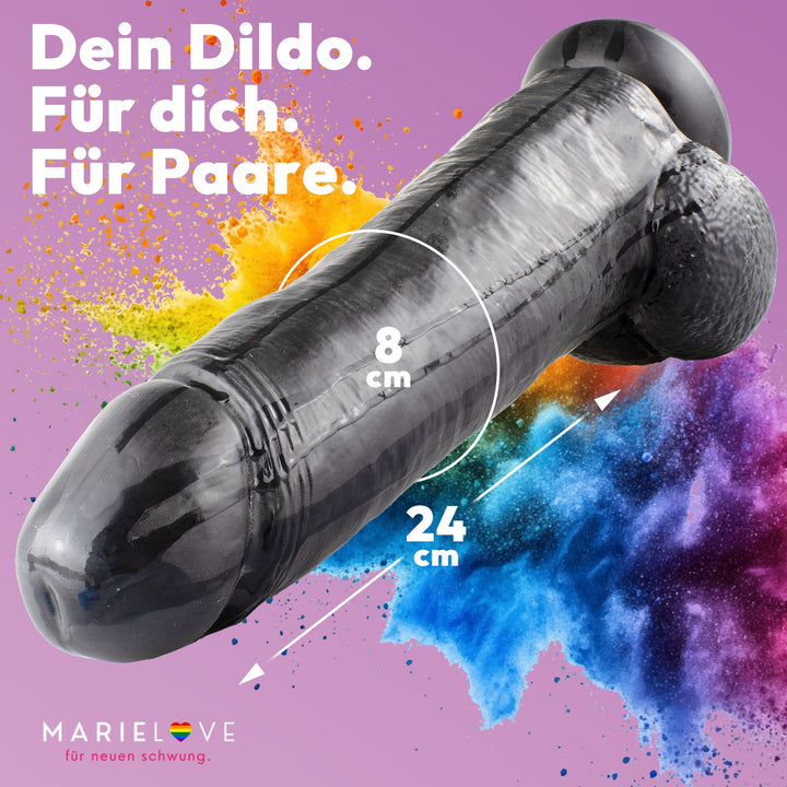 Marielove XXL Dildo Schwarz, 32 cm mit markanter Eichel & Venenstruktur, Ø 8 cm