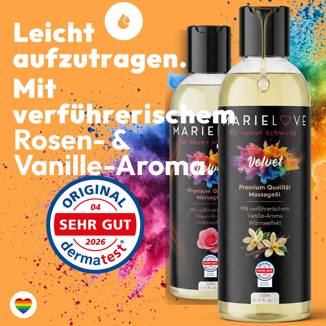 Marielove Velvet Premium Massageöl Set Rosen- & Vanille-Aroma, 2 x 200 ml