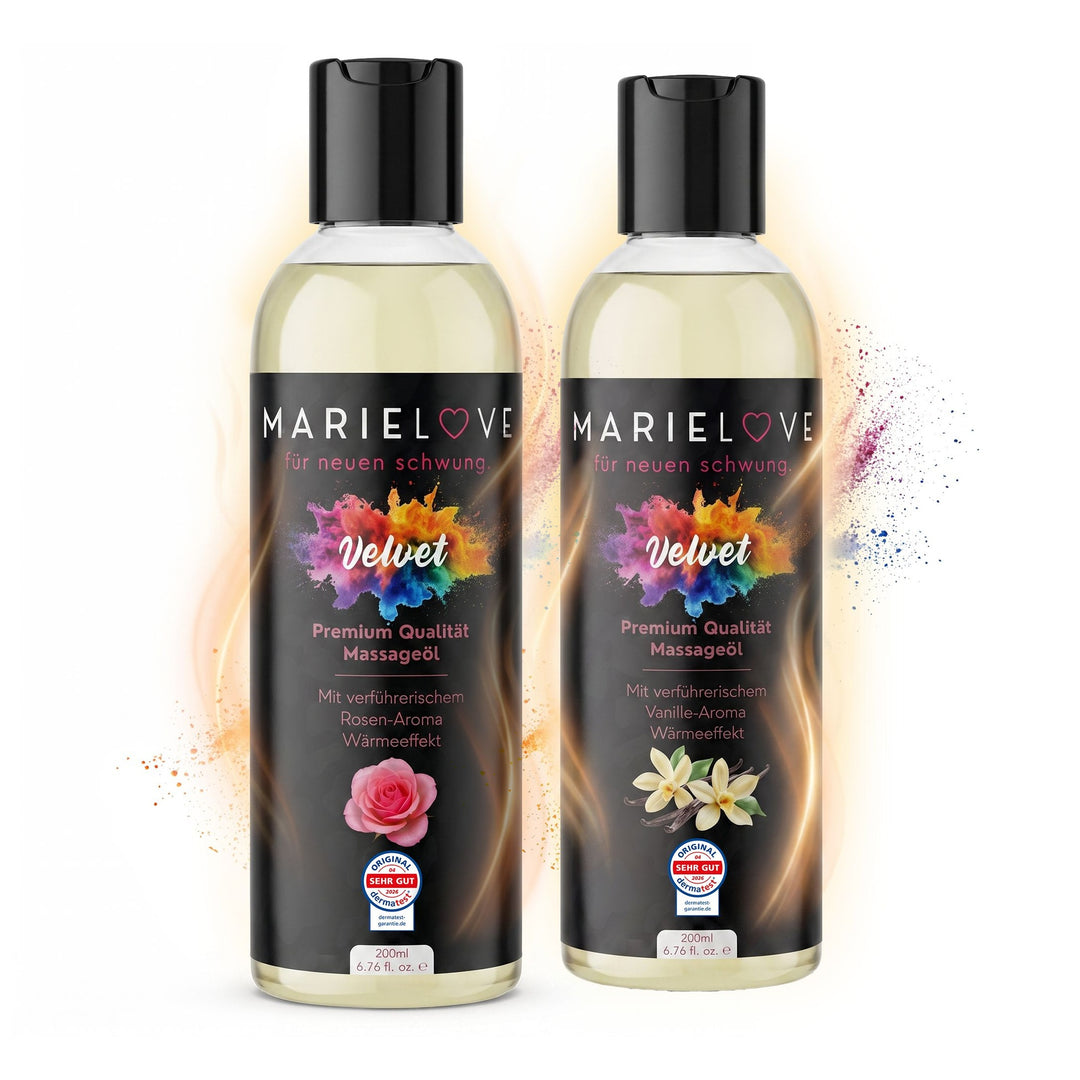 Marielove Velvet Premium Massageöl Set Rosen- & Vanille-Aroma, 2 x 200 ml