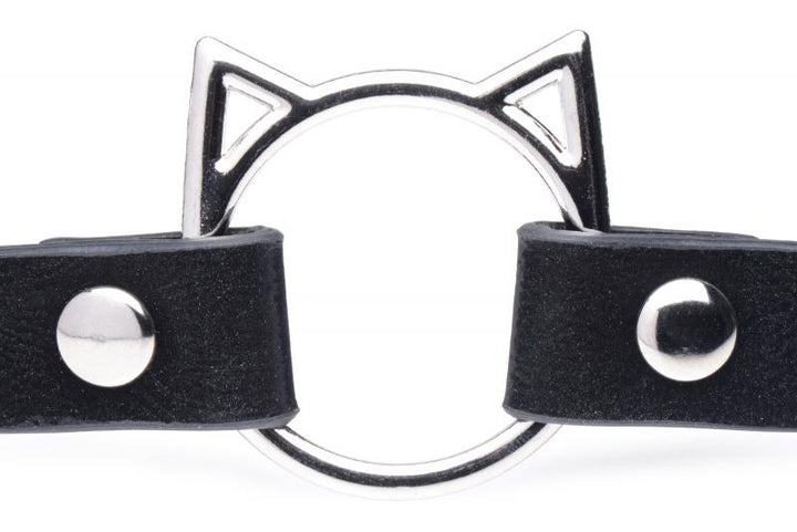Katzenohren-Design, schwarzes Halsband, Metallring