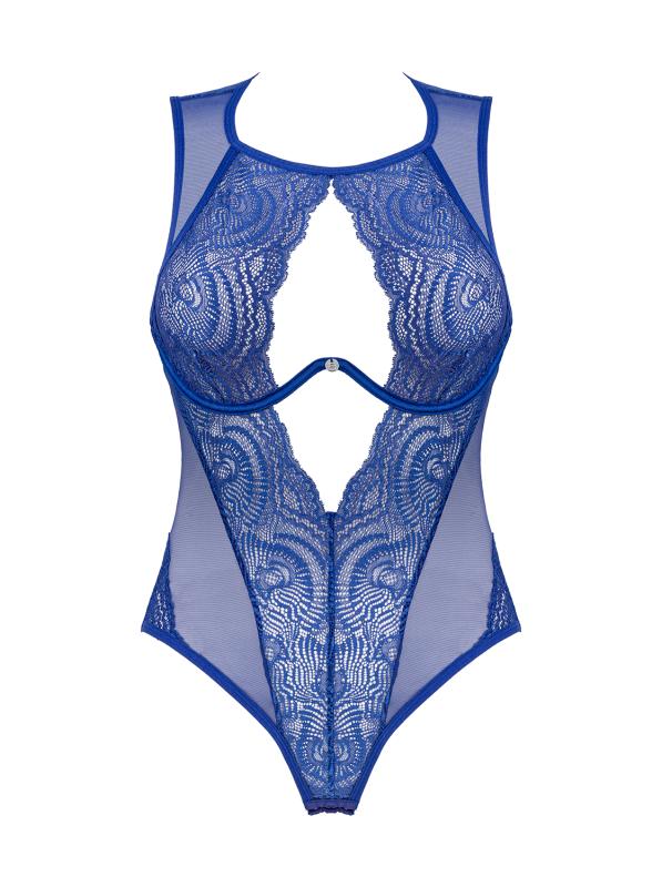 Blauer Spitzen-Bodysuit, transparent