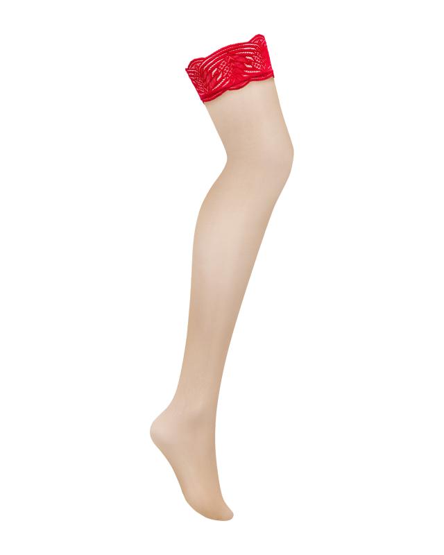 Rotes Spitzenband an Beinprothese