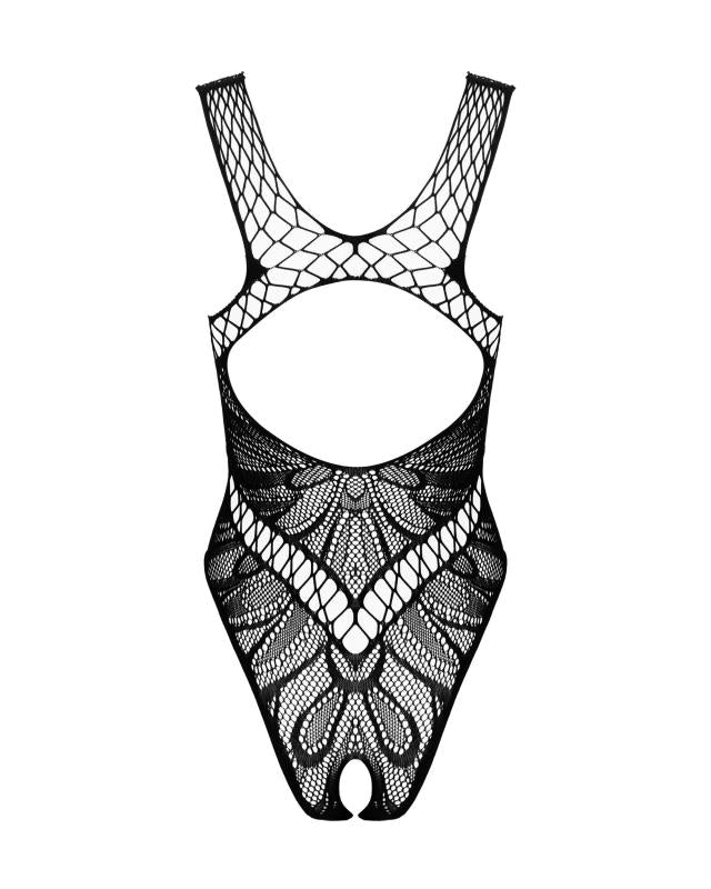 Schwarzer Spitzen-Bodysuit, Netzdesign